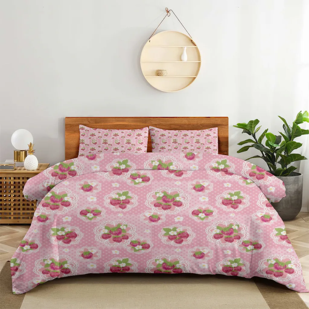

Strawberry Shortcake Queen Bedding Set King Size Duvet Cover Soft Single Double Bed Quilt Cover Sets