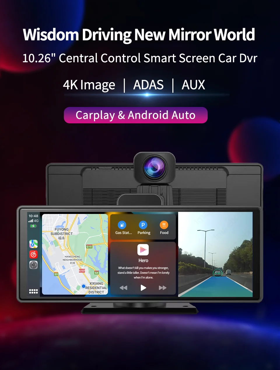 New 10.26" 4K Car DVR Wireless CarPlay Android Auto ADAS WiFi AUX Dash Cam GPS FM Rearview Camera Video Recorder Dashboard New 10.26" 4K Car DVR Wireless CarPlay Android Auto ADAS WiFi AUX Dash Cam GPS FM Rearview Camera Video Recorder Dashboard