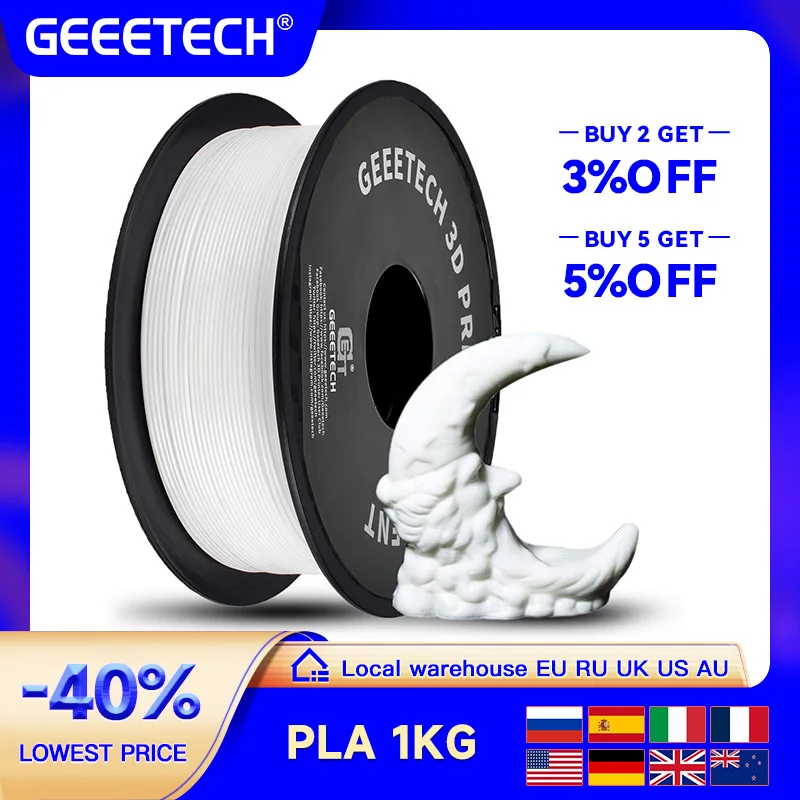

Geeetech Standard PLA Filament 1kg 1.75mm 3D Printer Plastic Material, Accuracy 0.03mm, multiple colour, Fit Most FDM Printer