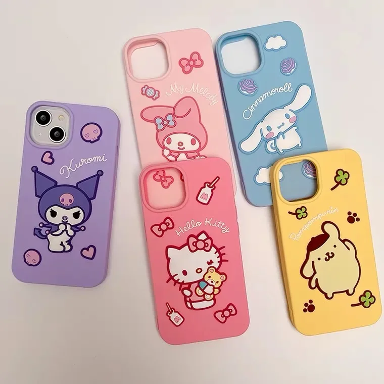 

Kawaii Hello Kitty Sanrio Cinnamoroll Kuromi Silica gel Phone Case For iPhone 14 13 12 11 Pro Max 14 Pro Anti-drop Soft Cover