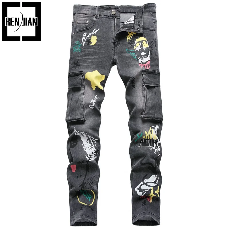 Men's Hi Street Printed Cargo Jeans Pants With Big Pockets Fashion Streetwear Painted Denim Trousers Graffiti Slim Fit Stretchy
Men's Hi Street Printed Cargo Jeans Pants With Big Pockets Fashion Streetwear Painted Denim Trousers Graffiti Slim Fit Stretchy