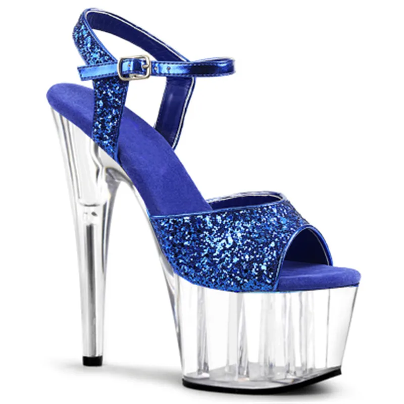 

Sexy sequined upper with 15cm seductive see-through sandals, stiletto heels with 6in thick crystal sexy club dance shoes