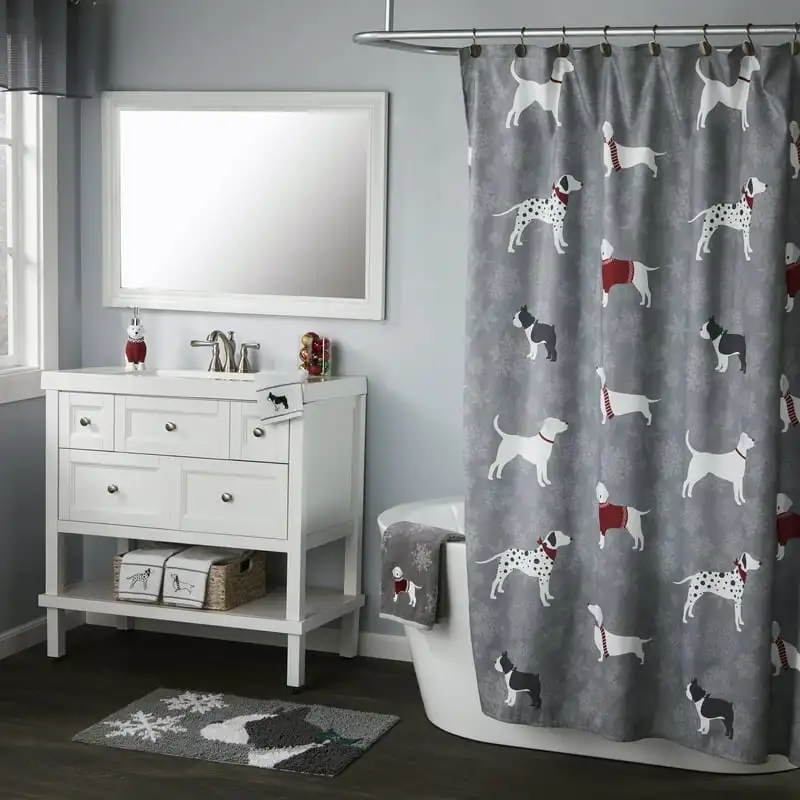 

Yip by Fa La La Dogs Fabric Shower Curtain in Dove Gray Barhroom accessories Plainshower cartain Cortina para ducha baño Straw