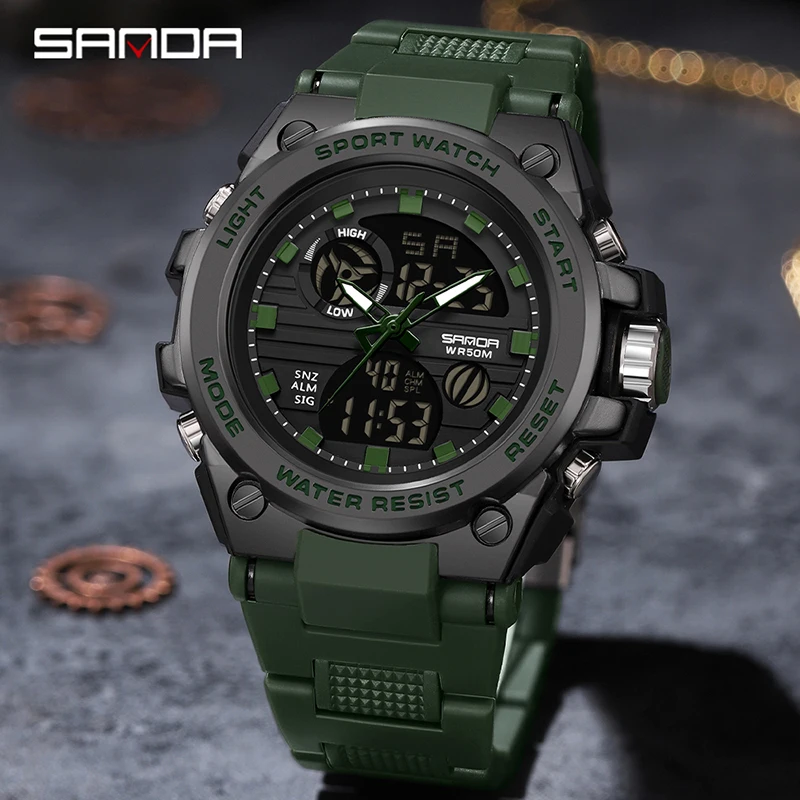 SANDA Brand Sport Watch Men Quartz Wristwatches Waterproof Dual Time Display Military Army Green Male Clock 9011 Mens Watches
SANDA Brand Sport Watch Men Quartz Wristwatches Waterproof Dual Time Display Military Army Green Male Clock 9011 Mens Watches