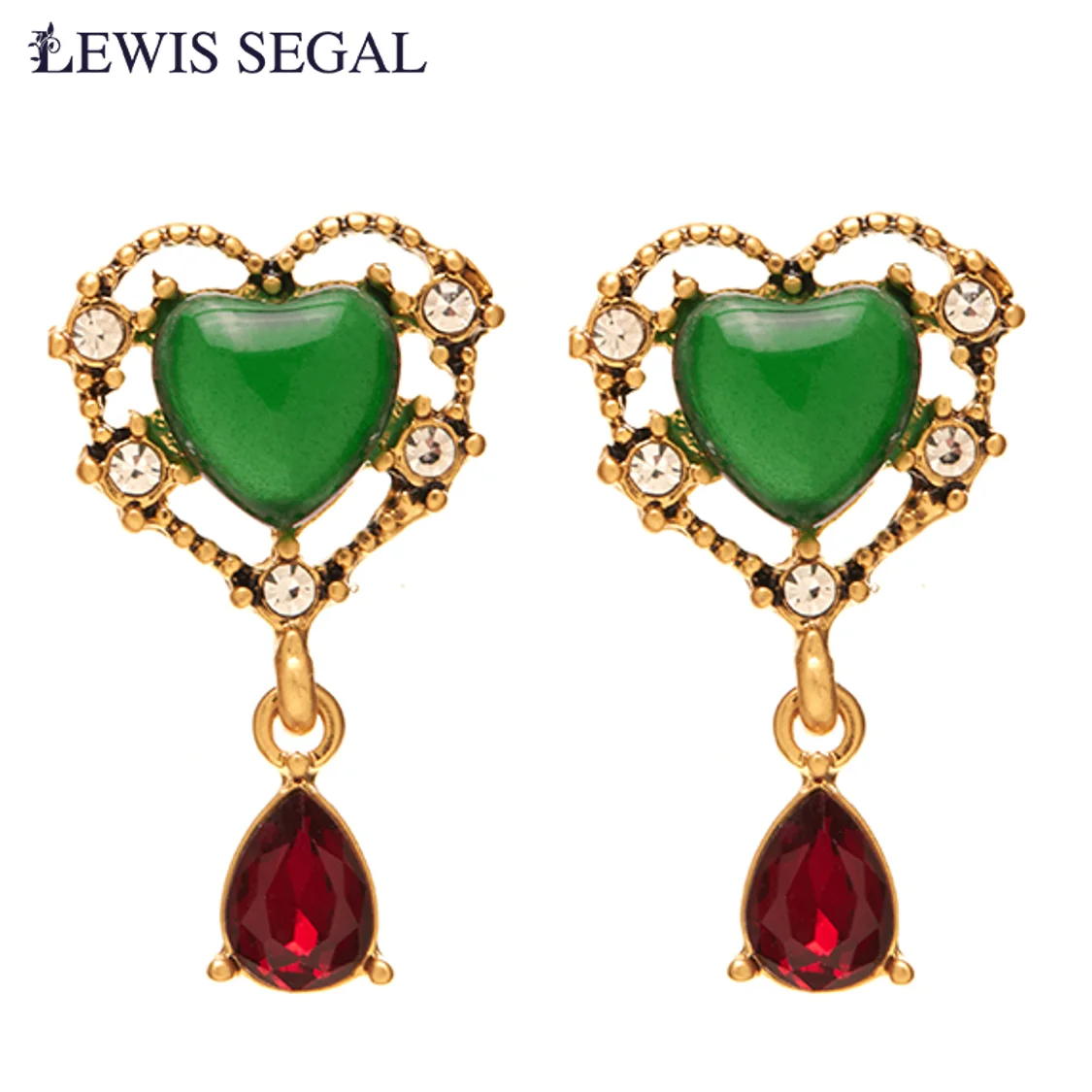 

LEWIS SEGAL Love Emerald Stud Earrings For Women Independent Girl Medieval Style Fine Jewelry 18K Real Gold Plated