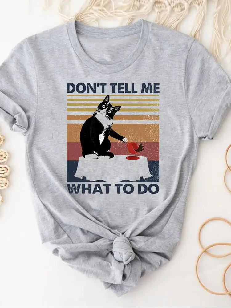 Футболка женская с принтом, базовый топ с коротким рукавом и забавным рисунком Серого Кота, модная одежда с графическим принтом, на лето