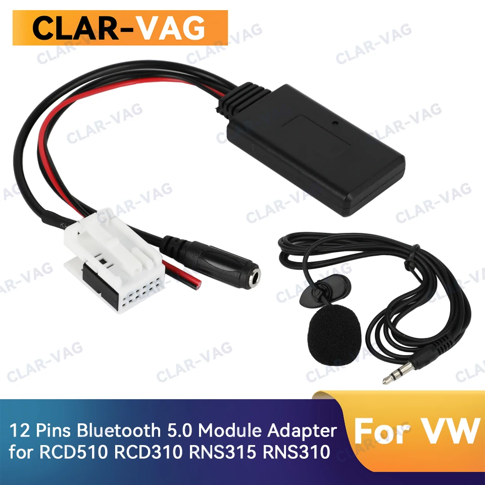 

For VW RCD510 RCD310 RNS315 RNS310 MFD2 Bluetooth 5.0 Module Receiver Adapter Radio Stereo AUX Cable Adapter 12-Pin Plug