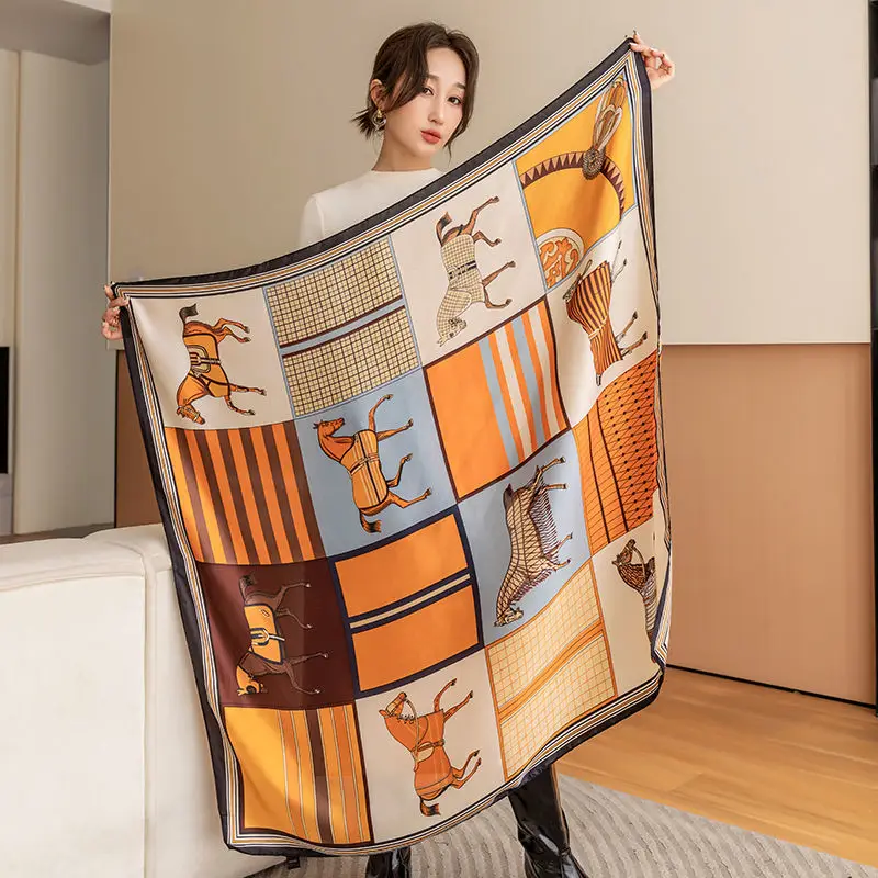 Imitation Silk Large Square Scarf Women European-style Cartoon Horse Printed Silk Scarf Sun Protection Shawl For Summer Travel
Imitation Silk Large Square Scarf Women European-style Cartoon Horse Printed Silk Scarf Sun Protection Shawl For Summer Travel