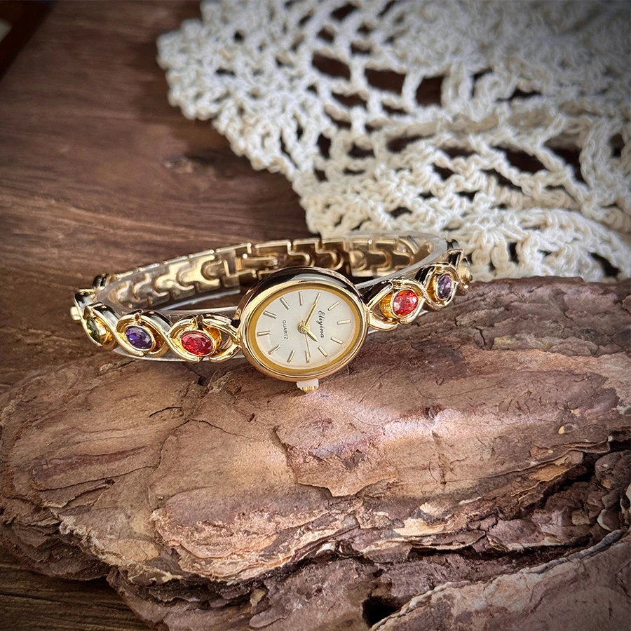New Arrival TikTok Diamond Embedded Oval Shape Miniature Retro Rainbow Luxury Watch Elegant Compact Design Direct Sale New Arrival TikTok Diamond Embedded Oval Shape Miniature Retro Rainbow Luxury Watch Elegant Compact Design Direct Sale