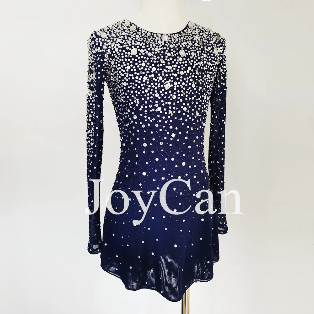

JoyCan Ice Figure Skating Dress Girls Blue Spandex Stretchy Mesh Competition Dance Wear Customized