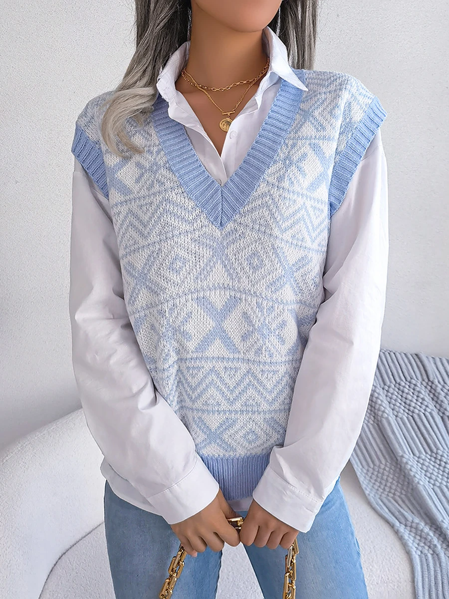Women Knit Sweater Vest Christmas Snowflake Print Sleeveless V-neck Pullover Tank Tops Streetwear
Women Knit Sweater Vest Christmas Snowflake Print Sleeveless V-neck Pullover Tank Tops Streetwear