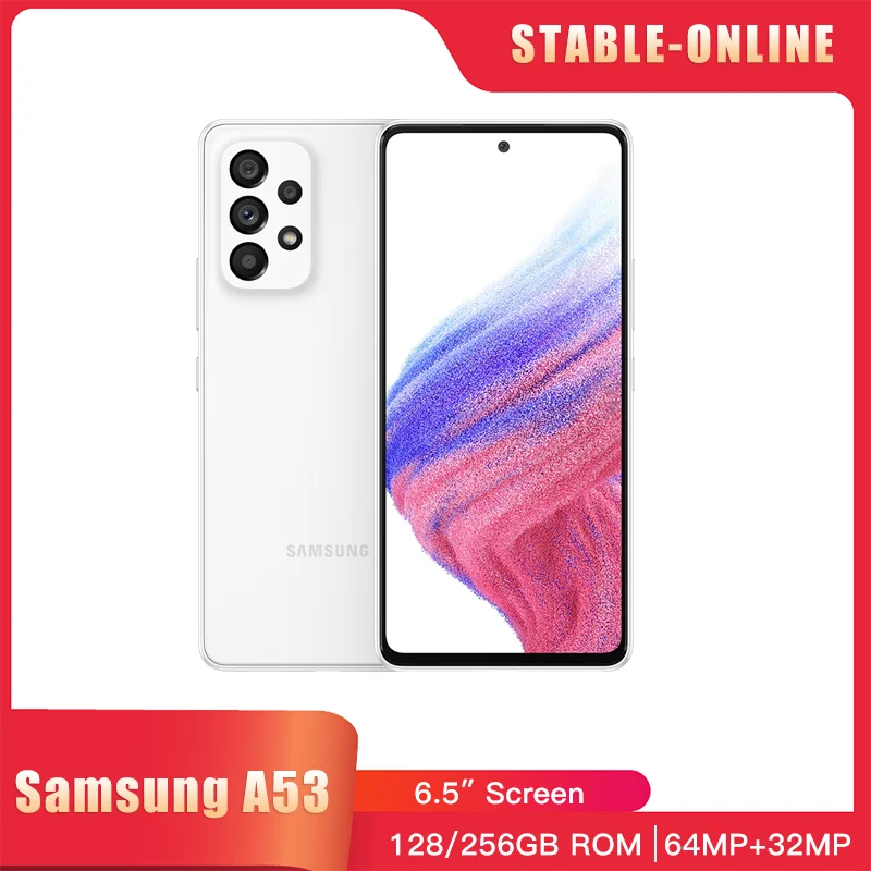 

Original Samsung Galaxy A53 A536U 5G Mobile Phone 6.5" 6GB RAM 128GB ROM Fingerprint Quad Camera Octa-Core Android CellPhone