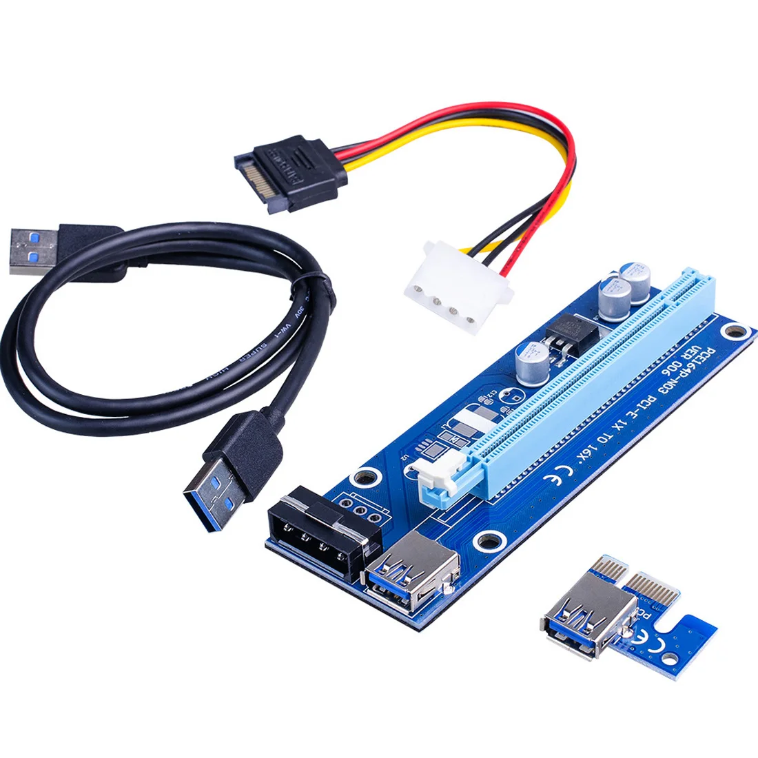 

XT-XINTE Ver006 PCI-E Riser Card Adapter PCIE 1X to 16X Extension Card with 60CM USB 3.0 Cable 15pin SATA to 4pin Power Cord