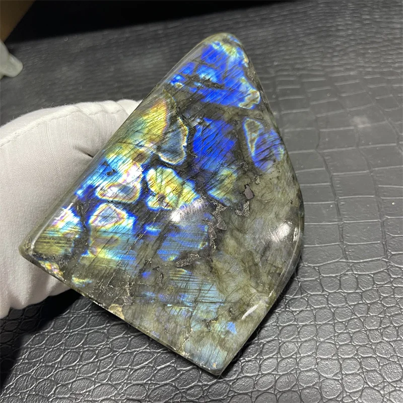 

880g Natural Crystal Quartz Polished Gemstone Large Labradorite Stone with Blue or Yellow Flash