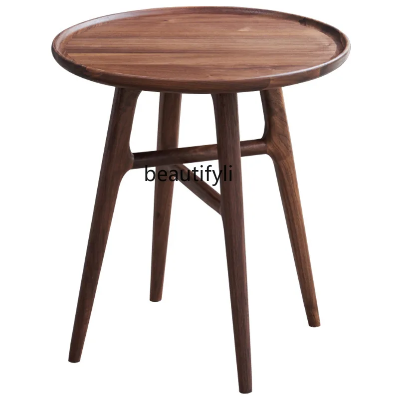 

Скандинавский угловой столик из массива дерева и черного ореха, журнальный столик для маленькой квартиры, гостиной, Маленький журнальный столик, современный минималистичный Круглый Чайный Столик