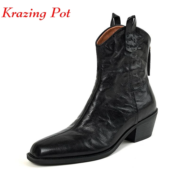 Krazing Pot New Fashion Sheep Leather Square Toe Winter Warm Chelsea Boots Office Lady Vintage Design British School Ankle Boots
Krazing Pot New Fashion Sheep Leather Square Toe Winter Warm Chelsea Boots Office Lady Vintage Design British School Ankle Boots