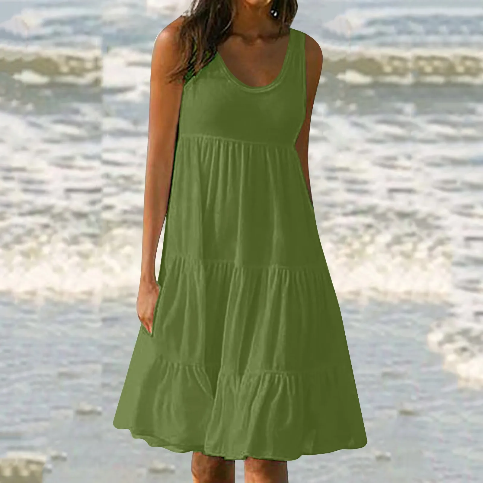 2023 Summer Retro Loose Women Solid Color Sleeveless O Neck Stitching Fashion Pleated A-line Casual Beach Dress Robe Vestidos
2023 Summer Retro Loose Women Solid Color Sleeveless O Neck Stitching Fashion Pleated A-line Casual Beach Dress Robe Vestidos