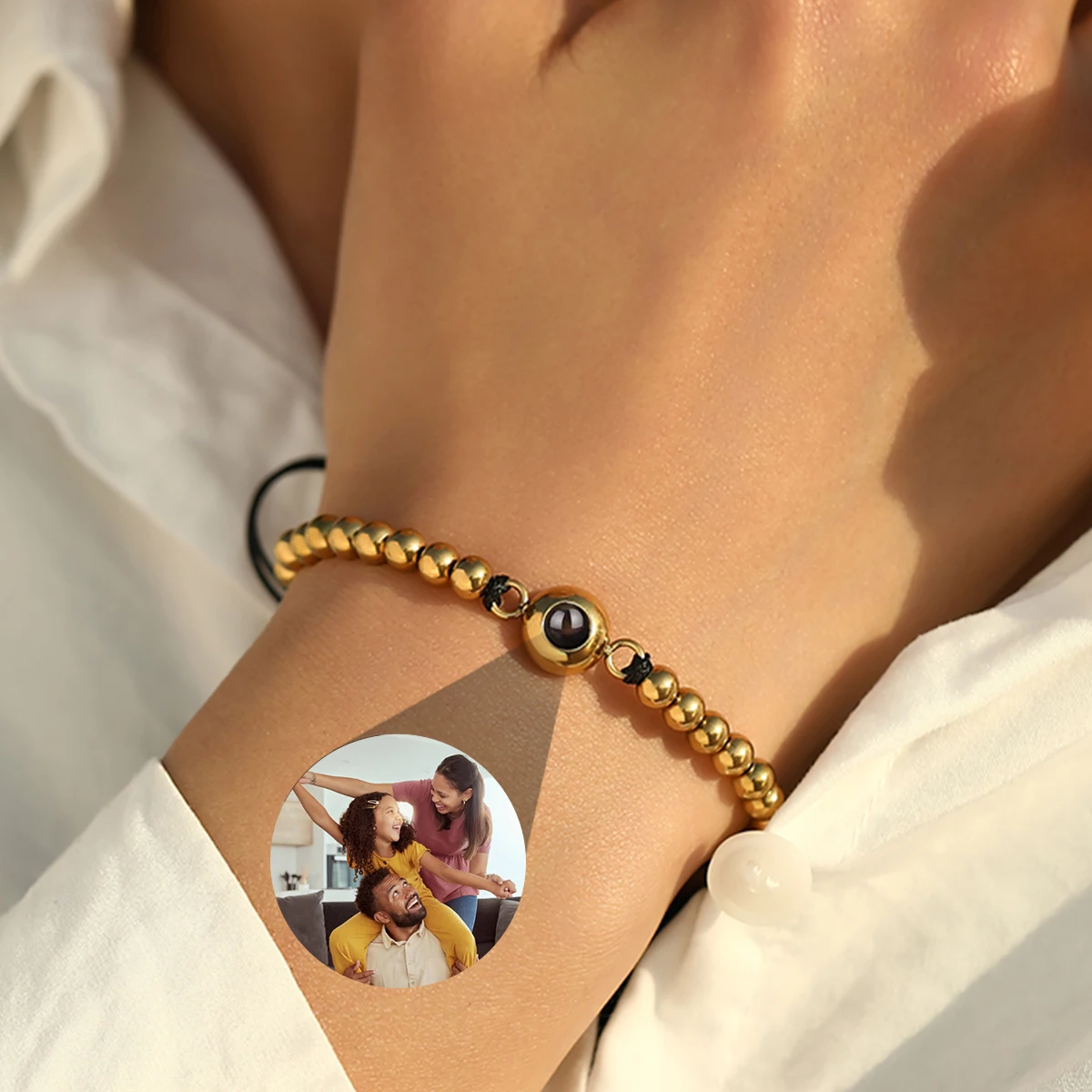 

Customized Picture Bead Chain Projection Bracelet For Women Men Personalized Projection Photo Bracelet Anniversary Gift Jewelry