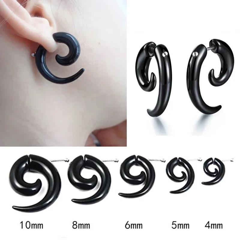 

1Pair Fashion Horn Earrings For Women Hip-hop Acrylic Ear Stud Stainless Steel Anti-Allergies Earrings Gothic Spiral Ear Jewelry