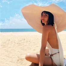 

Oversized Wide Brim Straw Hat Travel Beach Hats Women 70cm Sun Hat summer UV Protection Panama Floppy Foldable cap UPF 50