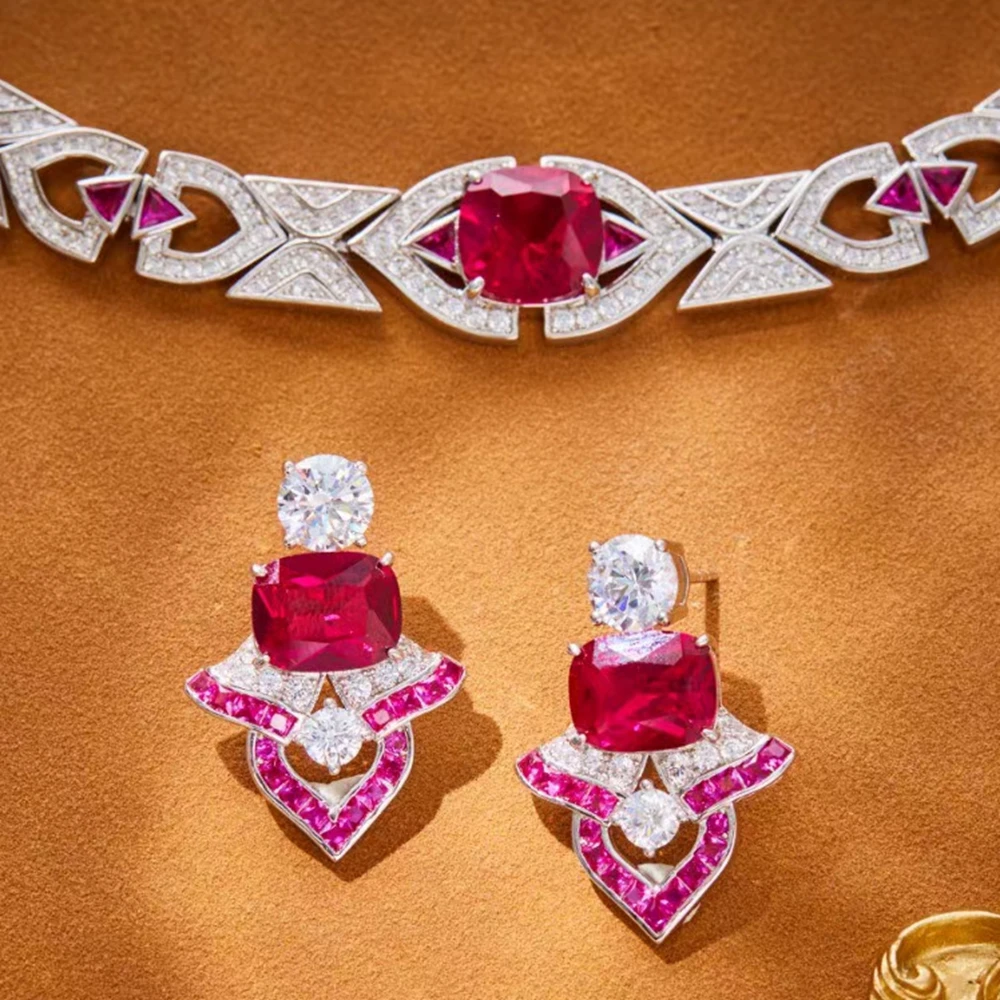 High Grade New Ruby Red Stone Choker Chain Necklaces Earrings Women Luxury Designer Jewelry Sets for Party 2 Mallzona S891815fd6162462696124e6996a6369cv High Grade New Ruby Red Stone Choker Chain Necklaces Earrings Women Luxury Designer Jewelry Sets for Party Mallzona