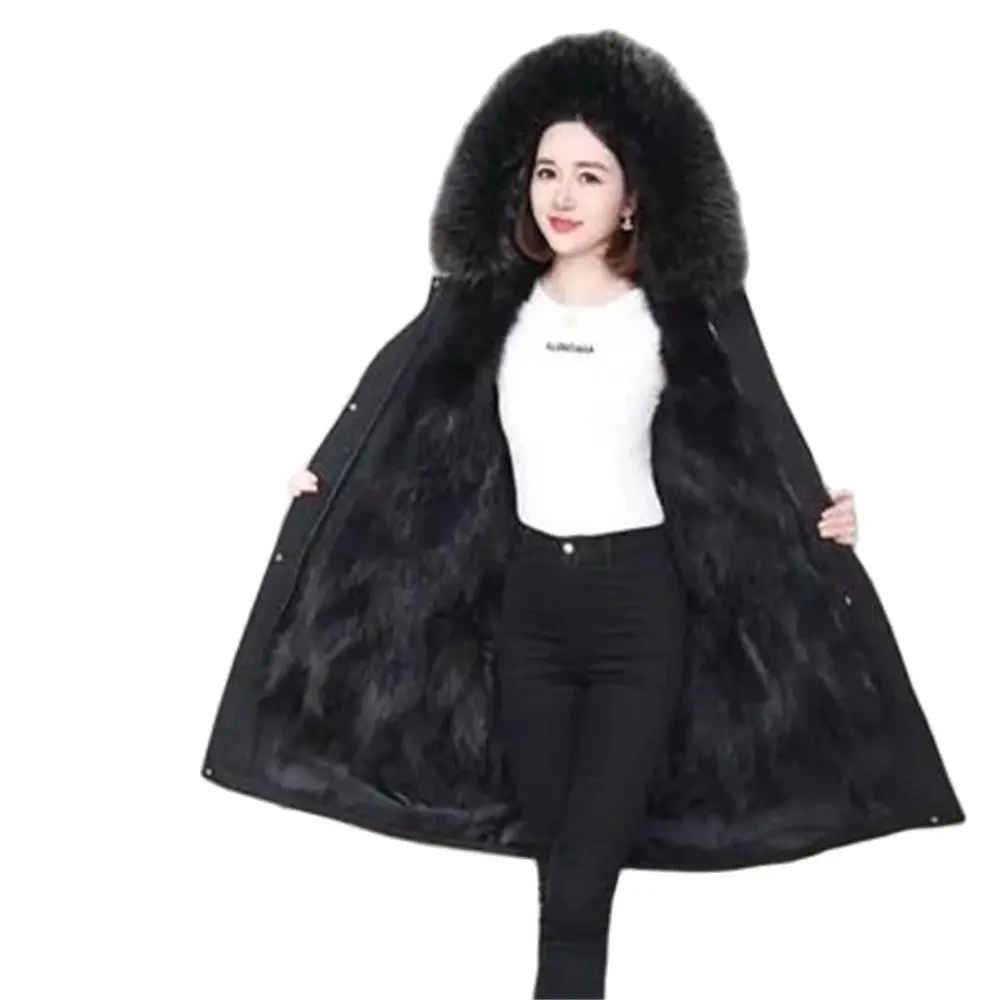 

Hooded Coat for Women Big Fake Fur Raccoon Fur Russian Jacket Warm Clothing Winter Top Hot Sale Parka Lady Thick Cotton Coat