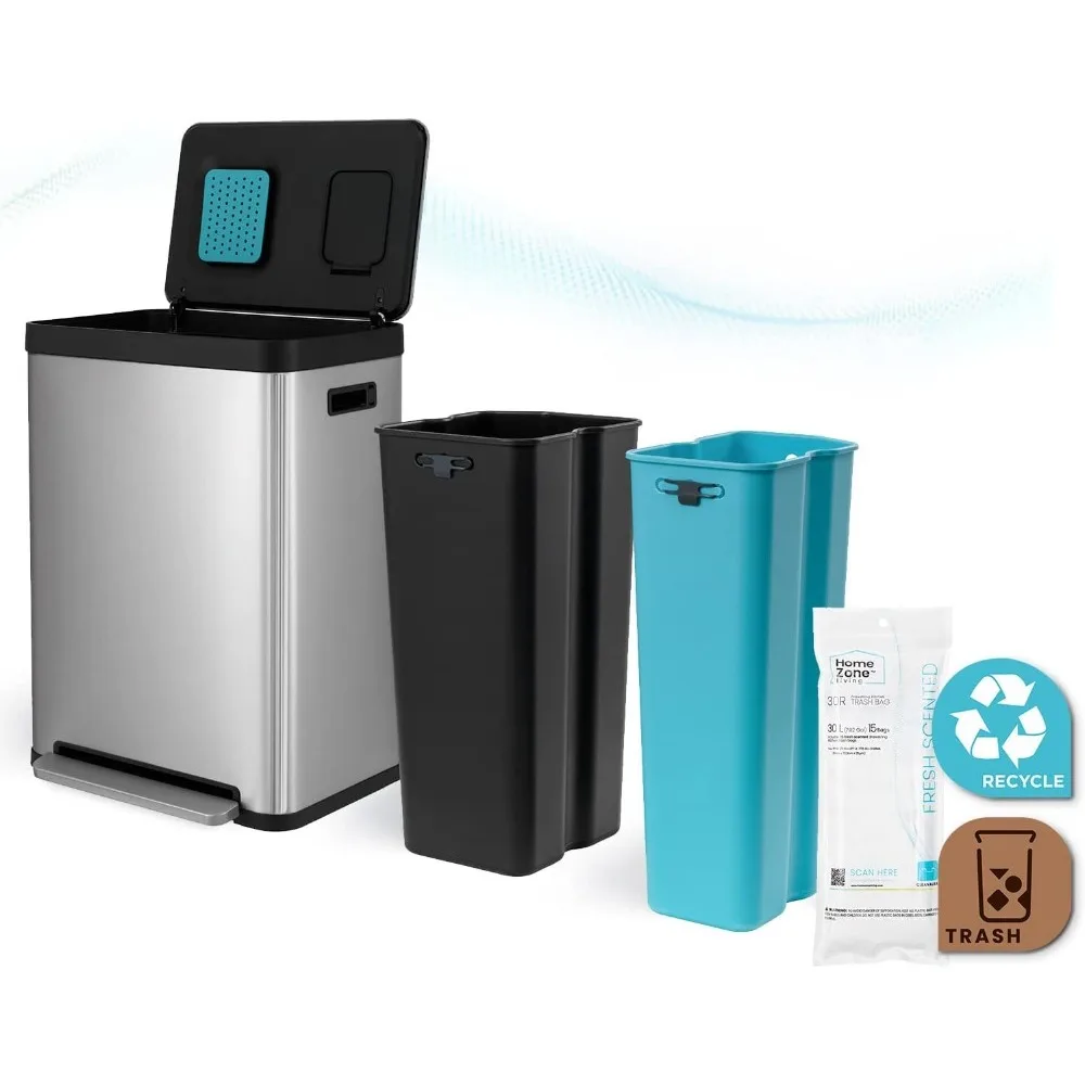 18.5 Gallon Kitchen Trash Can, Dual Removable Liners for Recycling and Trash, CleanAura Odor Control, Wide Stainless Steel Shape
18.5 Gallon Kitchen Trash Can, Dual Removable Liners for Recycling and Trash, CleanAura Odor Control, Wide Stainless Steel Shape