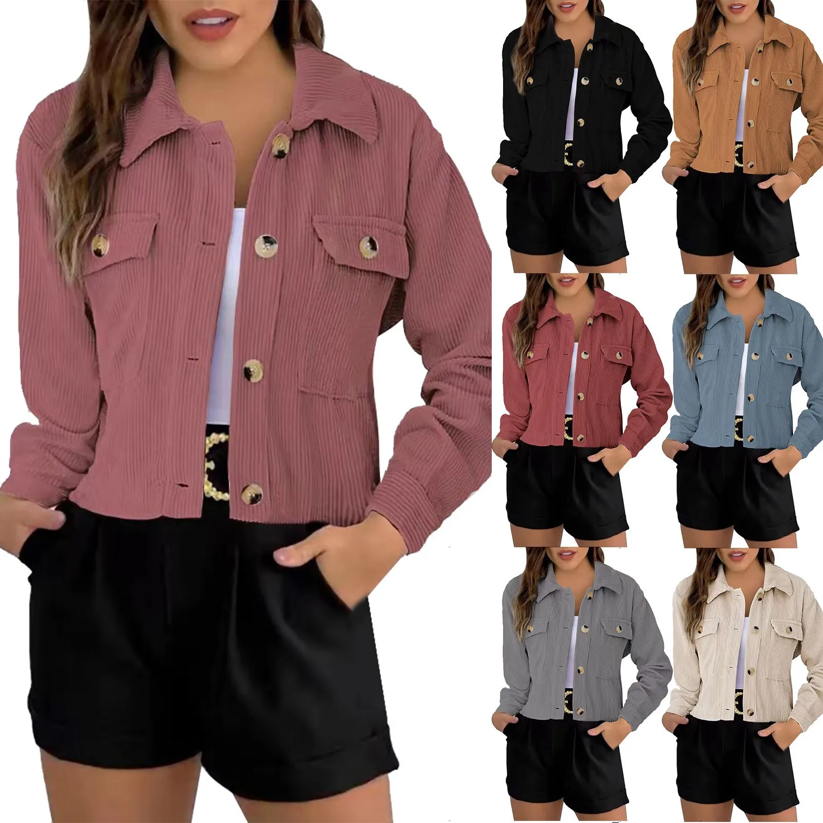Women's Solid Short Corduroy Single Breasted Lapel Baggy Long Sleeved Double Pocket Coat
Women's Solid Short Corduroy Single Breasted Lapel Baggy Long Sleeved Double Pocket Coat
