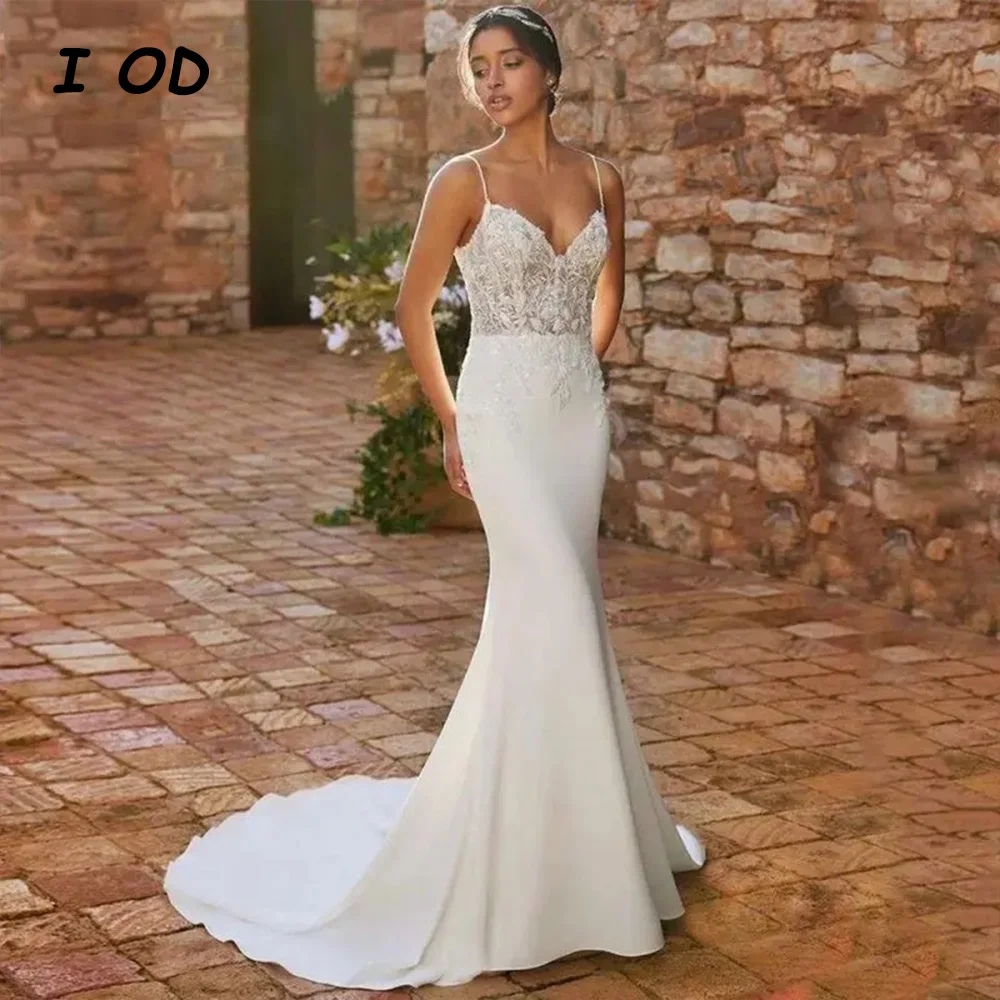 

Женское свадебное платье-Русалка It's yiiya, белое кружевное платье до пола на бретельках с открытой спиной и V-образным вырезом на лето 2019