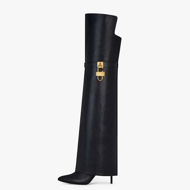 Women Metal Shark Lock Over Knee High Pants Boots Pointed Toe Long Knight Booties Stilettos High Heels Trousers Shoes
Women Metal Shark Lock Over Knee High Pants Boots Pointed Toe Long Knight Booties Stilettos High Heels Trousers Shoes