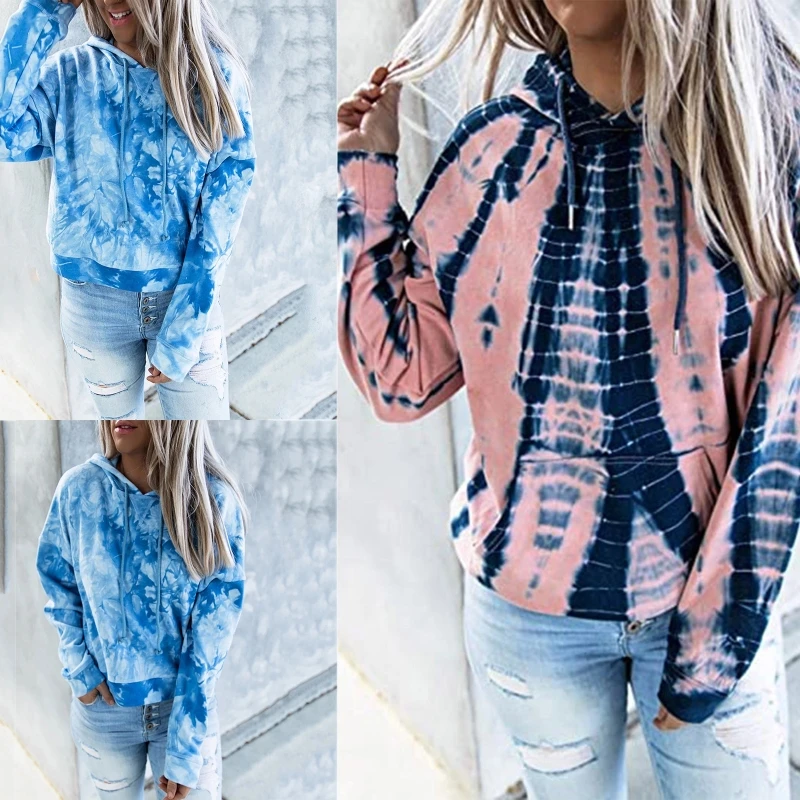 

Women Casual Tie-dye Hoodie Drawstring Long Sleeve Sweatshirt Outdoor Sport Tunic Autumn Hip Hop Pullover Loose Tops N7YE