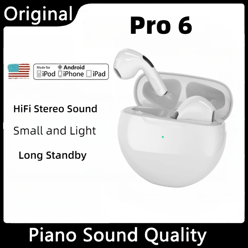Original Pro6 TWS Wireless Bluetooth Earphones Headphones Mini Fone Earphone Stereo Sport Headset For Xiaomi Android Iphone
Original Pro6 TWS Wireless Bluetooth Earphones Headphones Mini Fone Earphone Stereo Sport Headset For Xiaomi Android Iphone