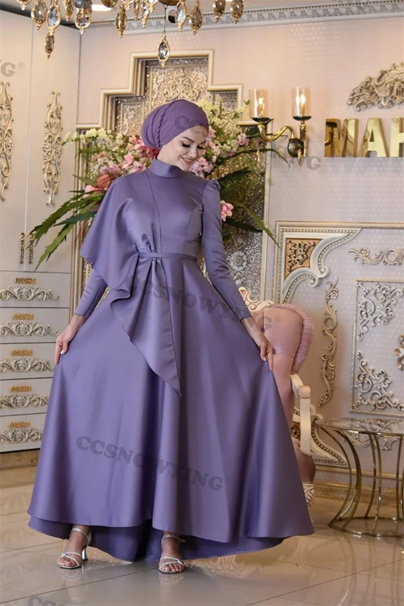 Simple Satin Muslim Evening Dresses Long Sleeve High Neck Hijab Islamic Formal Party Gown Women Arabic Dubai Robes De Soirée 
Simple Satin Muslim Evening Dresses Long Sleeve High Neck Hijab Islamic Formal Party Gown Women Arabic Dubai Robes De Soirée