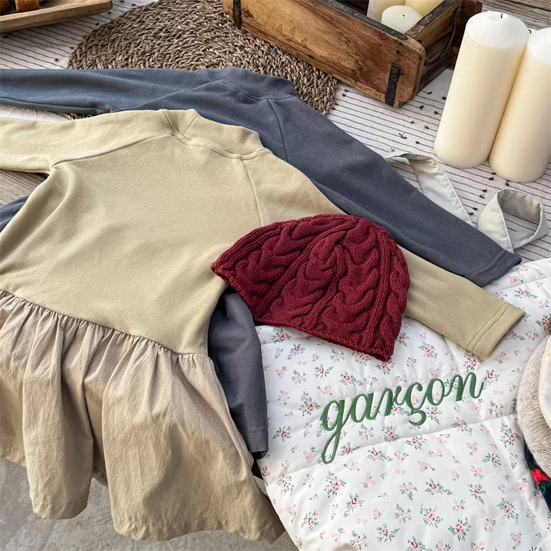 2025 Autumn Winter New Girls Long Sleeve Warm Dress Solid Children Bottoming Dress Letter Print Casual Dress Kids Cotton Clothes 23 S892a931eb3f040189c9624ec4255ad7c1