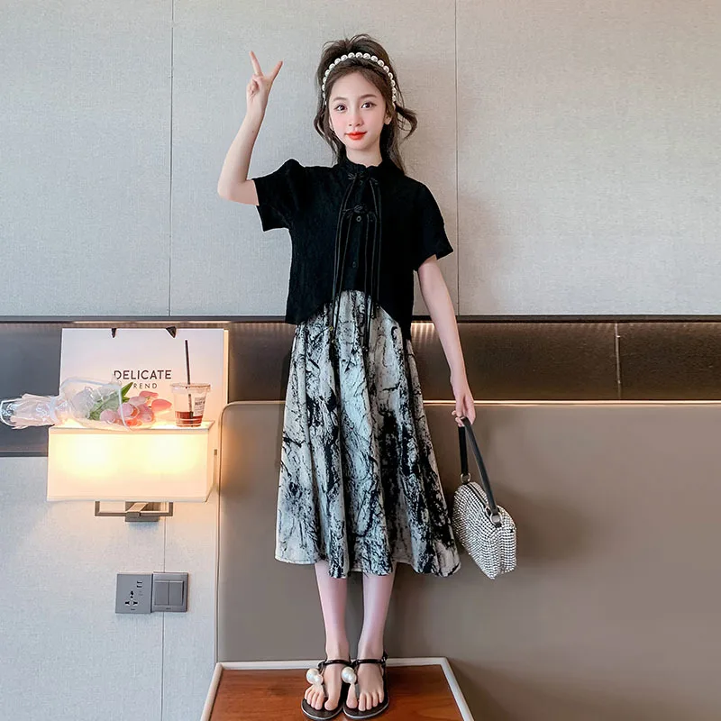 Girl's Attire, Little Girl, Summer Westernization, New Chinese Style Suit, Princess Dress, Two Piece Dress Set For Big Children
Girl's Attire, Little Girl, Summer Westernization, New Chinese Style Suit, Princess Dress, Two Piece Dress Set For Big Children