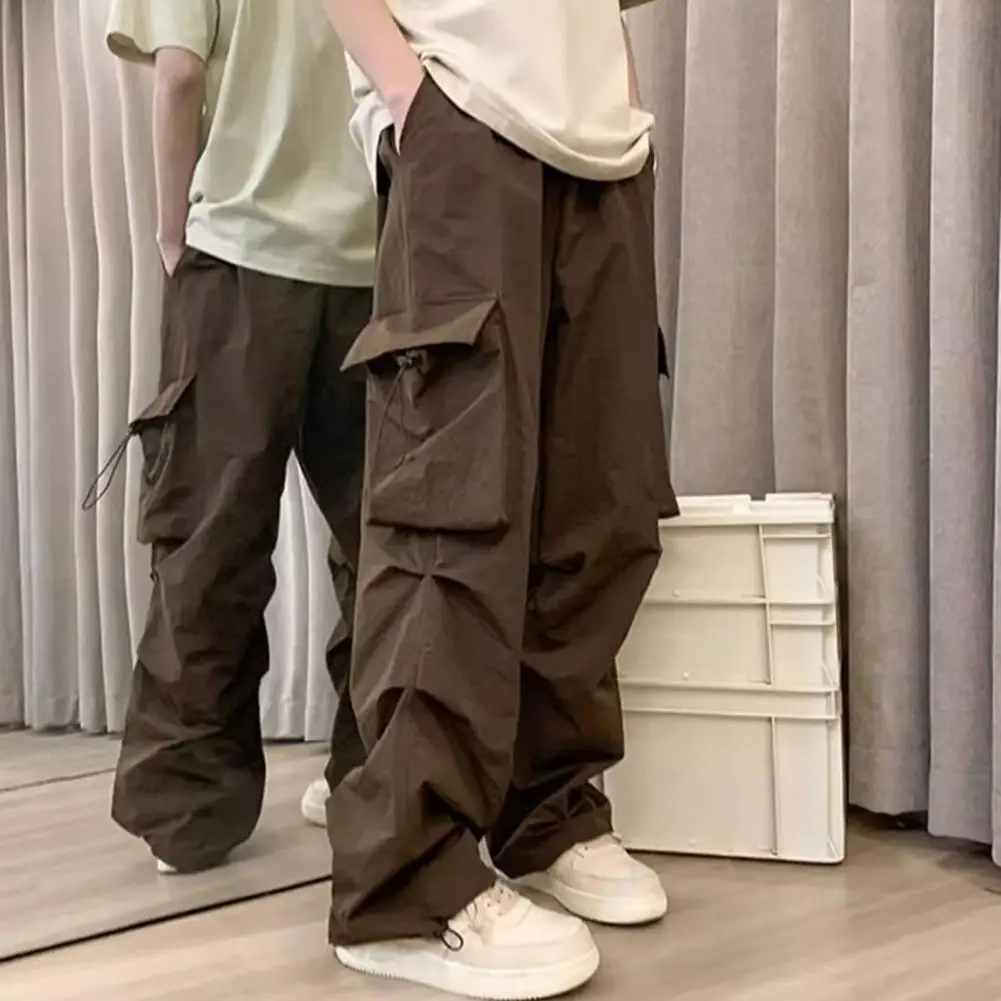 

Trousers Stylish Men's Cargo Pants with Multiple Pockets Loose Fit Elastic Waist Trendy Streetwear for Hip Hop Enthusiasts Solid