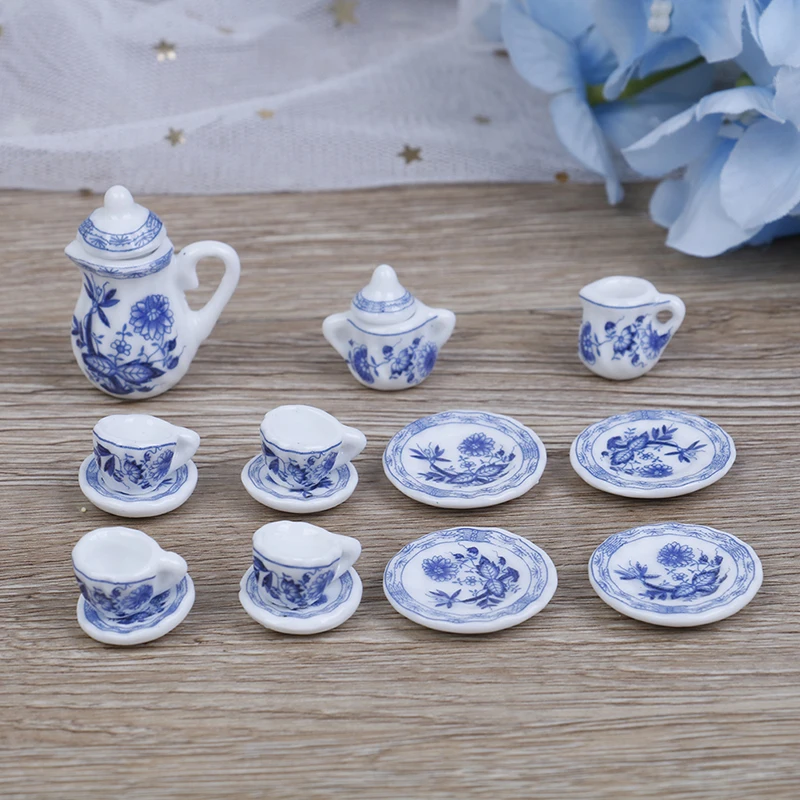 

15Pcs 1:12 Dollhouse Miniature Tableware Porcelain Coffee Tea Cups Model Kitchen Accessories For Doll House Decor Kids Toys