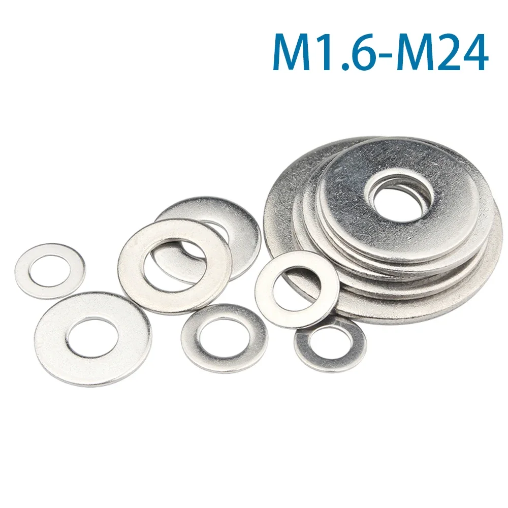 

2-100Pcs M1.6 M2 M2.5 M3 M4 M5 M6 M10-M24 Large Flat Washer 304 Stainless Steel Big Metal Gasket Meson Flat Plain Washers