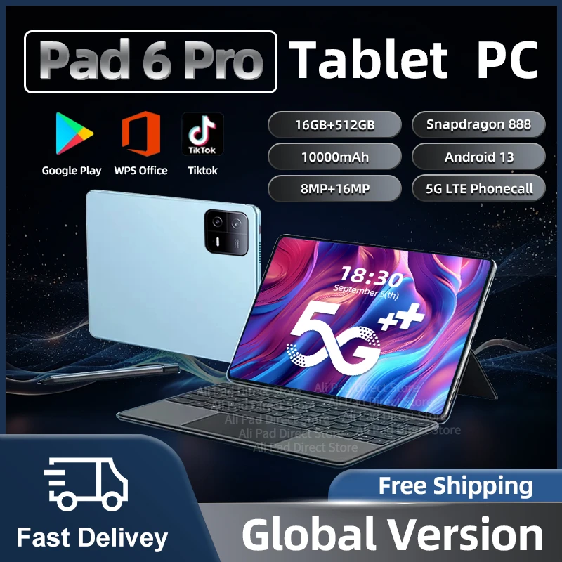 

2024 New Pad 6 Pro Original Mi Global Version 16GB+1TB Android 13 Snapdragon 888 11inch Tablets PC 5G Dual SIM Card HD 4K Mi Tab