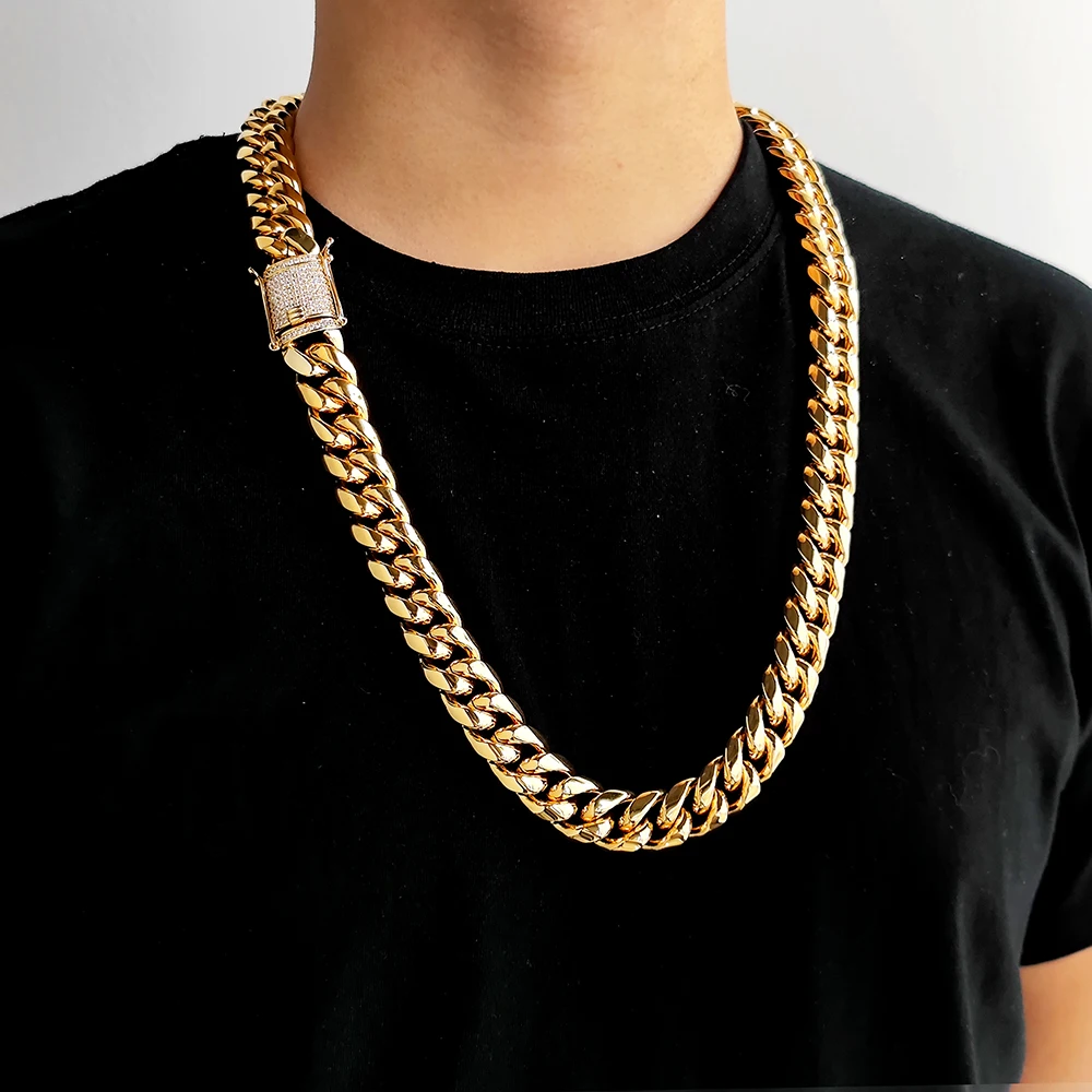 

6/8/10/12/14/16MM High Quality Stainless Steel Miami Cuban Link Chain Hip Hop 18K Gold Plated Cuban Chain Necklace For Men