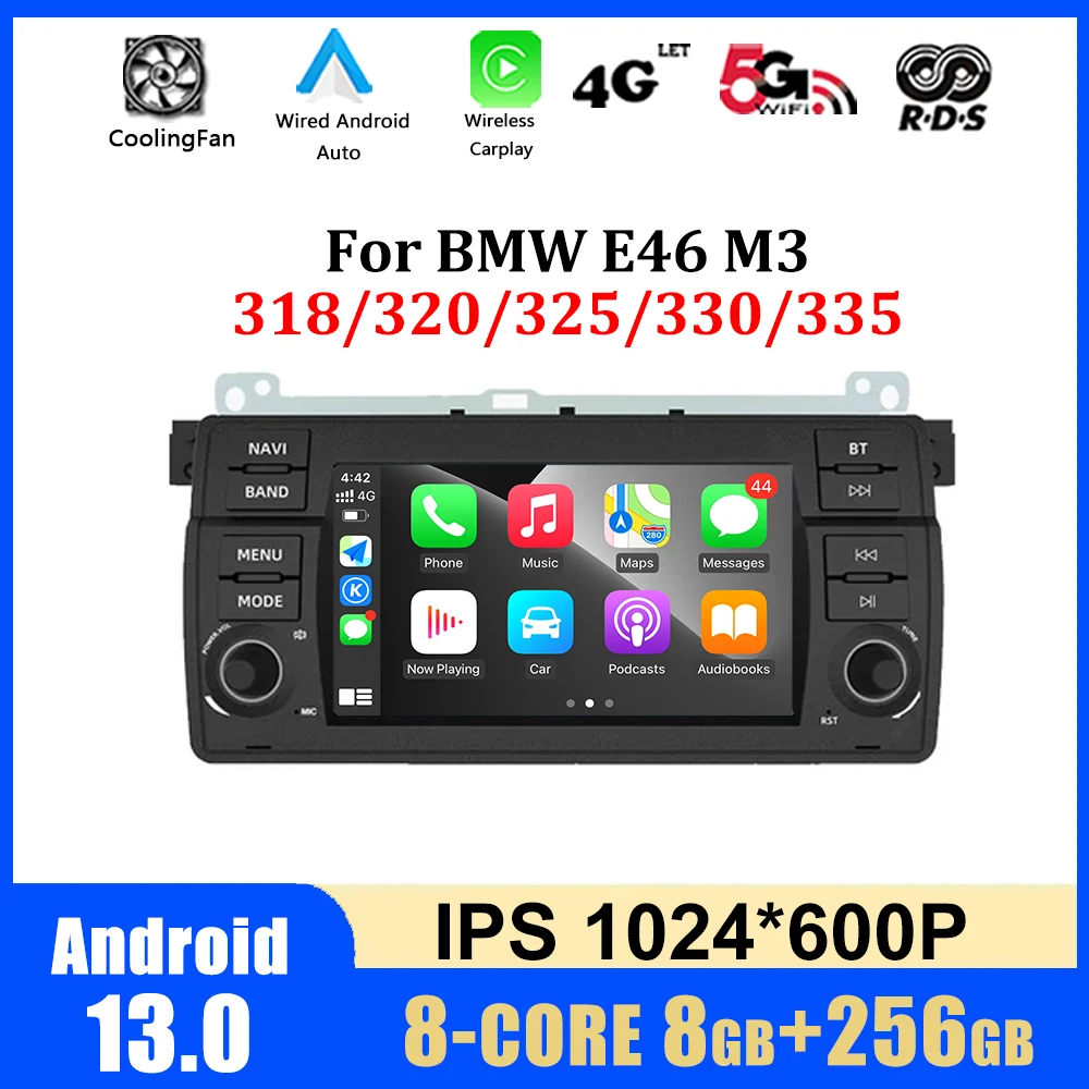 

7-дюймовый экран Android 13 для BMW E46 M3 318/320/325/330/335, автомобильное радио, мультимедийный плеер, навигация GPS DSP Carplay