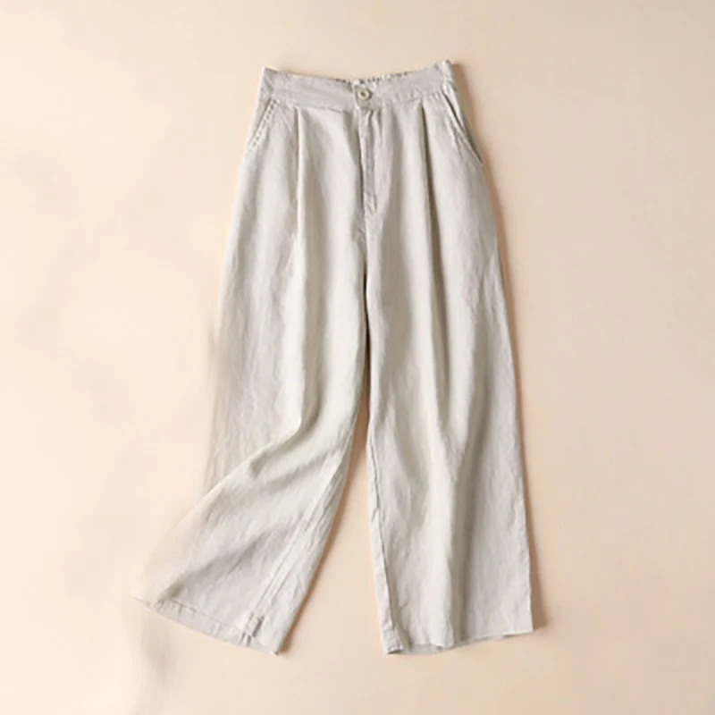 Women Cotton Linen Wide Leg Pants Causal Loose Solid Color Button Mid Waist Trouser Elegant Office Cropped Pants Female Fashion
Women Cotton Linen Wide Leg Pants Causal Loose Solid Color Button Mid Waist Trouser Elegant Office Cropped Pants Female Fashion