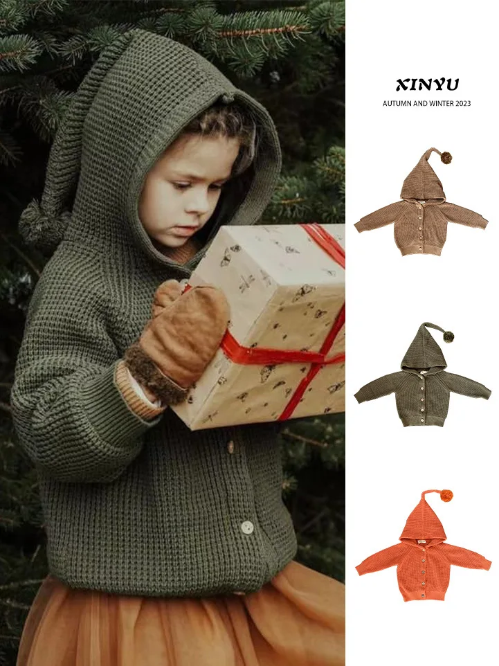 

Jenny&Dave Children's Spring 2024 New Sweater Baby Cute Hooded Cardigan Coat Boys and Girls Nordic Style Knitwear Children's