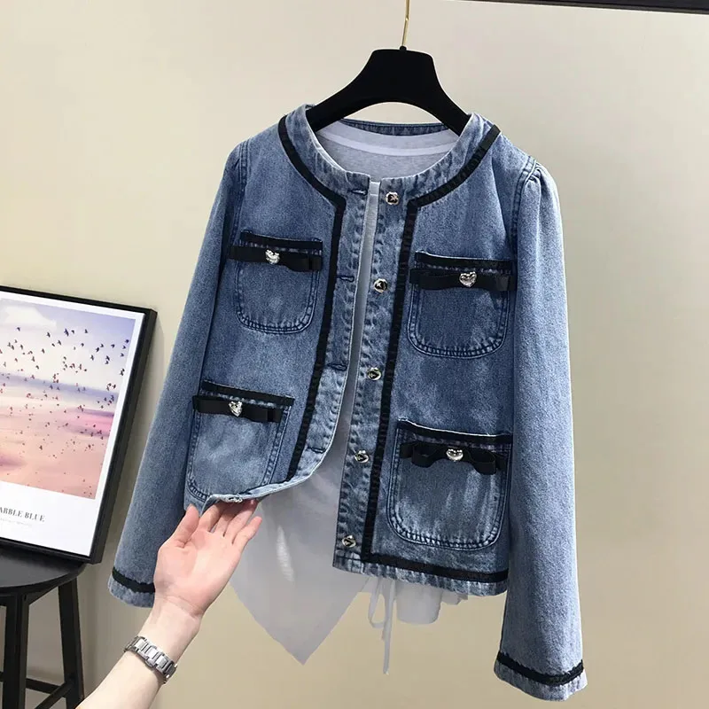 

New Women's Round Neck Denim Jacket Spring Autumn Long Sleeve Wash Basic Coat Fashion Female Outerwear Casual Bomber Coats Tide