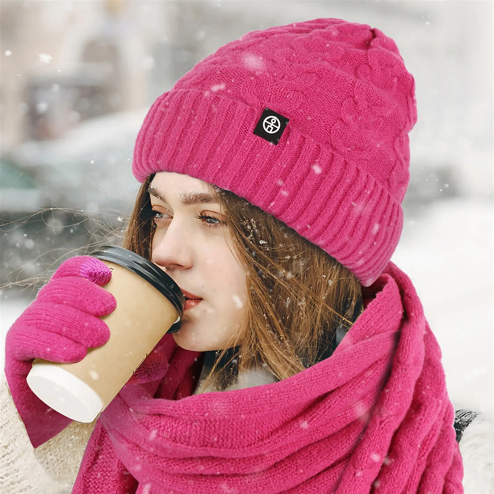 

Женский Зимний вязаный теплый комплект из шапки и длинных шарфов и перчаток для мужчин темпераментные удобные шарфы облегающие Шапки Набор варежек шапки