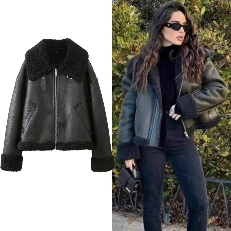 TRAF Ladies Double Faced Biker Jacket Autumn Daily Handsome Faux Leather Jacket 2023 New Women Neutral Vintage Lapel Collar Tops
TRAF Ladies Double Faced Biker Jacket Autumn Daily Handsome Faux Leather Jacket 2023 New Women Neutral Vintage Lapel Collar Tops