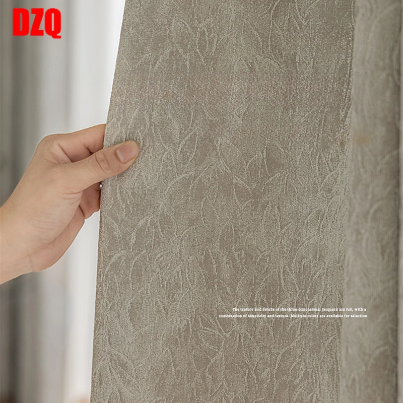 

Chenille French Jacquard Light Luxury Curtains for Living Dining Room Bedroom Milk Tea Colour Modern Style Simple Villa
