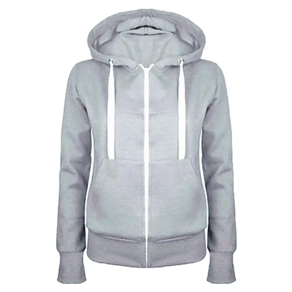 

Spring Autumn New Casual Zipped Hoodie Coat Women Fashion Drawstring Sporty Hooded Coats Jackets Ladies Simple Sweatshirt