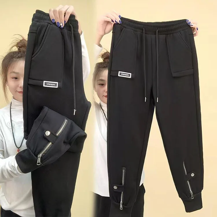 Autumn Winter Women Pants Add Velvet Pants Elastic Waist Zipper Guard Harem Pants Casual Sports Trousers Female Harem Pants Autumn Winter Women Pants Add Velvet Pants Elastic Waist Zipper Guard Harem Pants Casual Sports Trousers Female Harem Pants