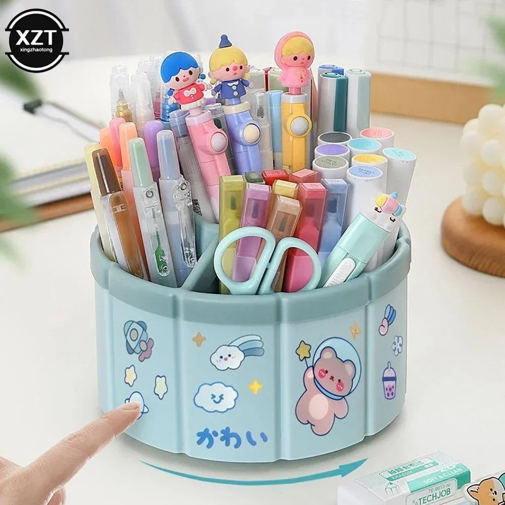 

Girds Organizer Rotating Pencil Wheel 6 Capacity Holder Storage School Pen Office Ferris Box 360° Stationery Desktop Large Cute